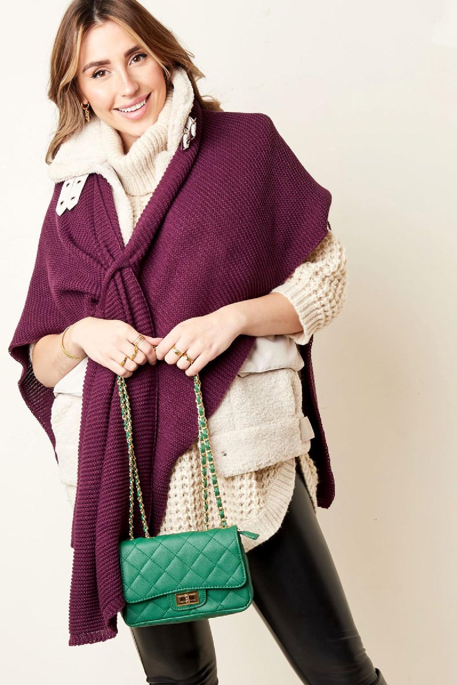 Shawl knitted with loop brown Acrylic Picture3